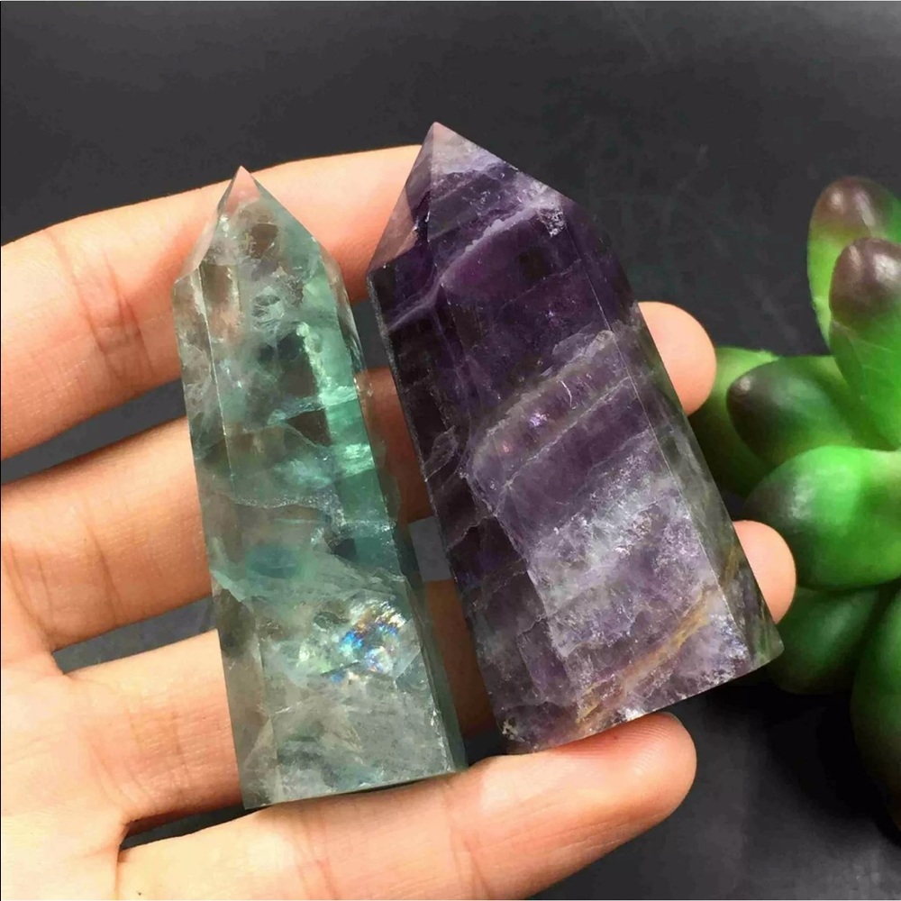 Two Fluorite gemstone towers green and purple - Picture 7 of 8